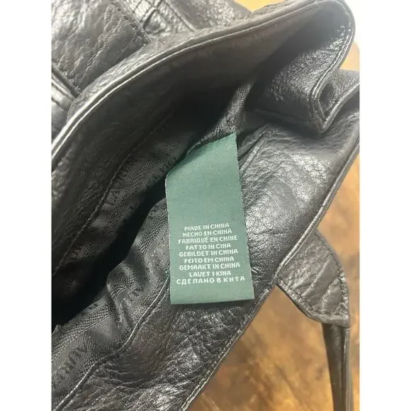 Polo Ralph Lauren Black Leather Tote Shoulder Bag Gold Hardware Classic - Picture 15 of 16